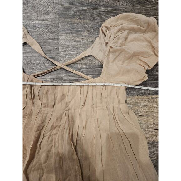 Free people Marina Mini Dress Beige womens small puff sleeve open tie back ** - Picture 4 of 9